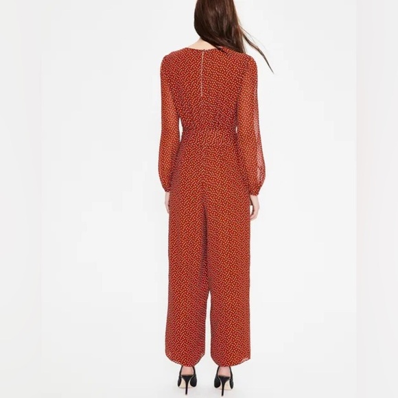 Boden Hermione Silk Jumpsuit Red Polka Dot Long Sleeve Wide Leg Size 6 - Picture 8 of 13